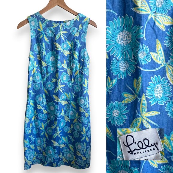 Lilly Pulitzer Dresses & Skirts - Lilly Pulitzer Vintage Krista Dress Blue Dragonfly Butterfly Size 8 Linen Rare
